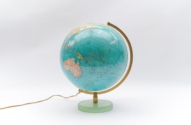 Mid-Century Modern Illuminated Glass Globe on a Brass Tripod Base, 1960s-KQB-1736989