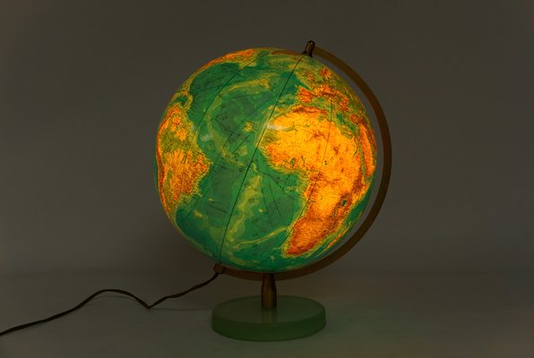 Mid-Century Modern Illuminated Glass Globe on a Brass Tripod Base, 1960s-KQB-1736989