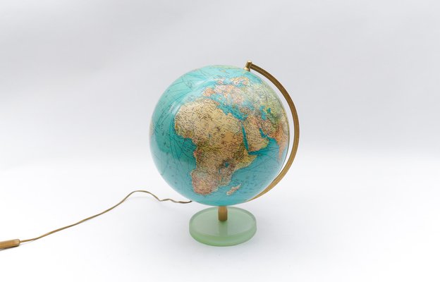 Mid-Century Modern Illuminated Glass Globe on a Brass Tripod Base, 1960s-KQB-1736989