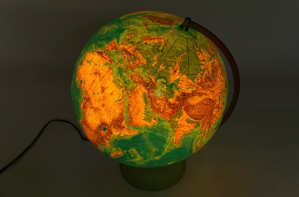 Mid-Century Modern Illuminated Glass Globe on a Brass Tripod Base, 1960s-KQB-1736989