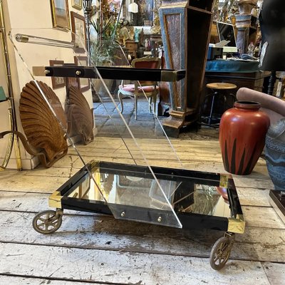 Mid-Century Modern Italian Acrylic Glass and Brass Bar Cart, 1960s-NMK-1821216