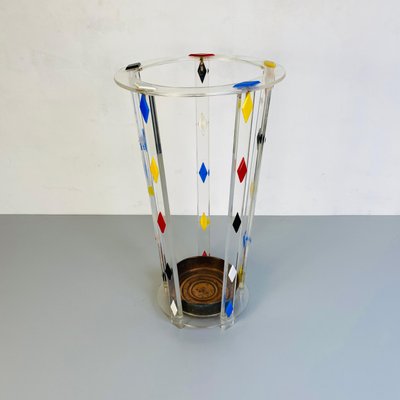 Mid-Century Modern Italian Acrylic Glass Umbrella Stand with Bronze Bowl, 1980s-GDD-1096969