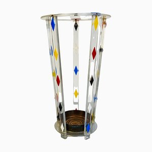 Mid-Century Modern Italian Acrylic Glass Umbrella Stand with Bronze Bowl, 1980s-GDD-1096969