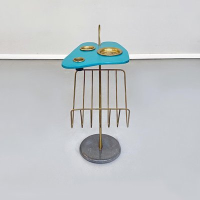 Mid-Century Modern Italian Aqua Green Magazine Rack with Brass Detail, 1980s-GDD-1097209