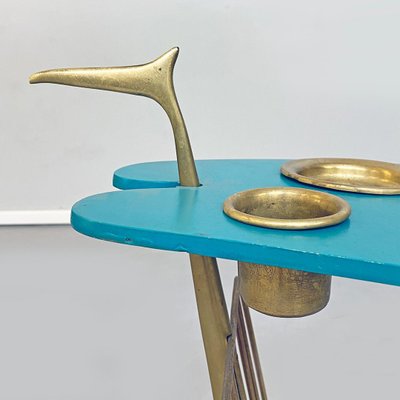 Mid-Century Modern Italian Aqua Green Magazine Rack with Brass Detail, 1980s-GDD-1097209