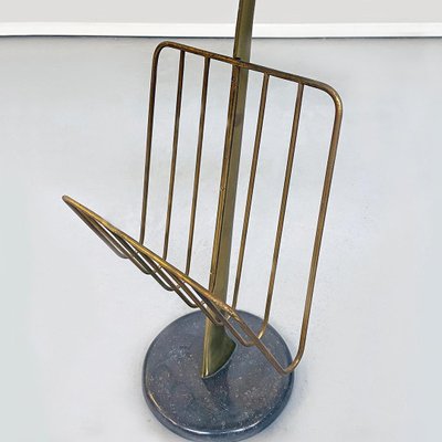 Mid-Century Modern Italian Aqua Green Magazine Rack with Brass Detail, 1980s-GDD-1097209