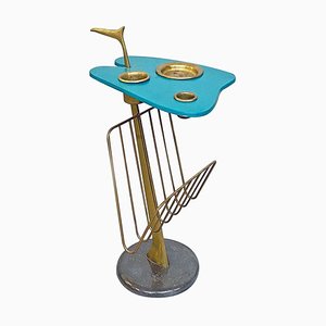 Mid-Century Modern Italian Aqua Green Magazine Rack with Brass Detail, 1980s-GDD-1097209