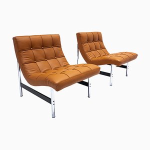 Mid-Century Modern Italian Armchairs in Cognac Leather, 1970s, Set of 2-FGA-1192865