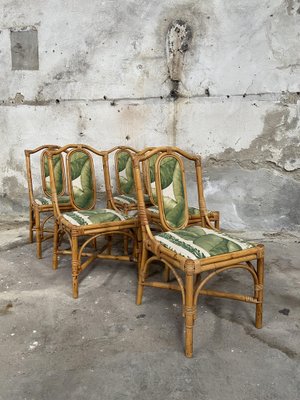 Mid-Century Modern Italian Bamboo Dining Chairs with Original Fabric, 1970s, Set of 5-DHH-1758756