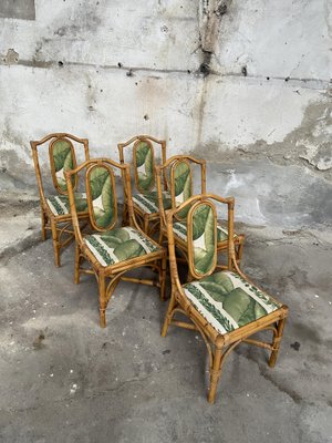 Mid-Century Modern Italian Bamboo Dining Chairs with Original Fabric, 1970s, Set of 5-DHH-1758756