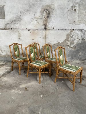 Mid-Century Modern Italian Bamboo Dining Chairs with Original Fabric, 1970s, Set of 5-DHH-1758756