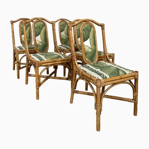 Mid-Century Modern Italian Bamboo Dining Chairs with Original Fabric, 1970s, Set of 5-DHH-1758756