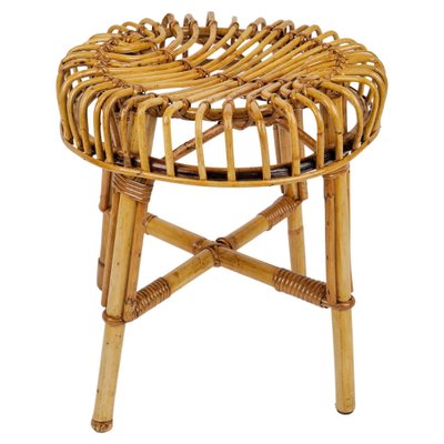 Mid-Century Modern Italian Bamboo Rattan Stool by Franco Albini, 1960s-LYQ-1195205