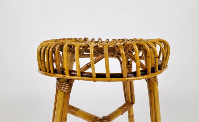 Mid-Century Modern Italian Bamboo Rattan Stool by Franco Albini, 1960s-LYQ-1195205