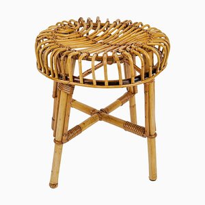 Mid-Century Modern Italian Bamboo Rattan Stool by Franco Albini, 1960s-LYQ-1195205