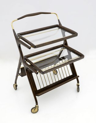 Mid-Century Modern Italian Bar Cart in Walnut and Brass from Cassina, 1950-FER-1789385