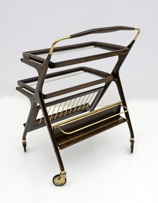 Mid-Century Modern Italian Bar Cart in Walnut and Brass from Cassina, 1950-FER-1789385