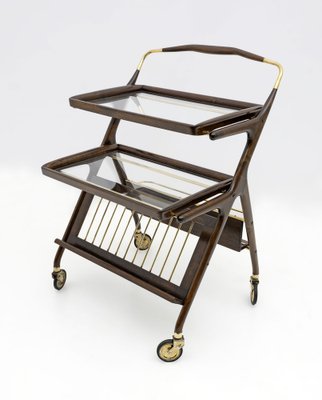 Mid-Century Modern Italian Bar Cart in Walnut and Brass from Cassina, 1950-FER-1789385