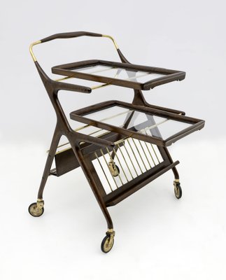 Mid-Century Modern Italian Bar Cart in Walnut and Brass from Cassina, 1950-FER-1789385