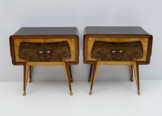 Mid-Century Modern Italian Bedside Tables in Maple and Walnut, 1950s, Set of 2-FER-1419589