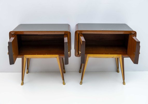 Mid-Century Modern Italian Bedside Tables in Maple and Walnut, 1950s, Set of 2-FER-1419589