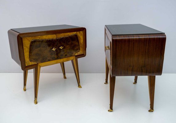 Mid-Century Modern Italian Bedside Tables in Maple and Walnut, 1950s, Set of 2-FER-1419589