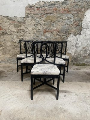 Mid-Century Modern Italian Black Chairs in Painted Bamboo from Vivai Del Sud, 1970s, Set of 6-DHH-1335487