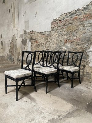 Mid-Century Modern Italian Black Chairs in Painted Bamboo from Vivai Del Sud, 1970s, Set of 6-DHH-1335487