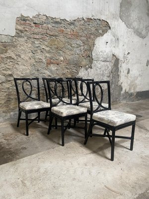 Mid-Century Modern Italian Black Chairs in Painted Bamboo from Vivai Del Sud, 1970s, Set of 6-DHH-1335487