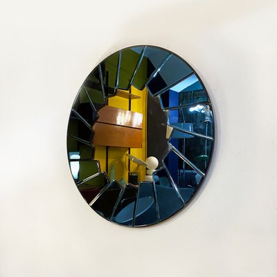 Mid-Century Modern Italian Blue Round Mirror with Glass Frame, 1960s-GDD-1398908