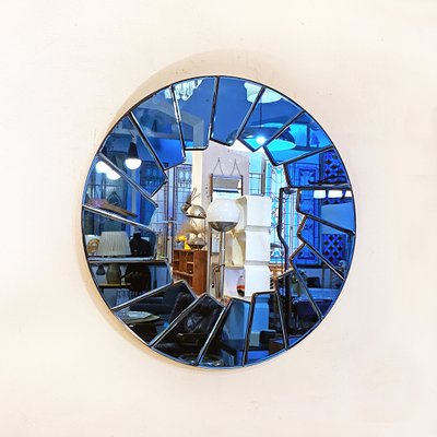 Mid-Century Modern Italian Blue Round Mirror with Glass Frame, 1960s-GDD-1398908