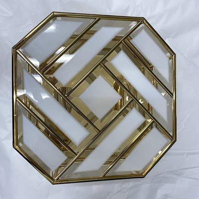 Mid-Century Modern Italian Brass and Glass Ceiling Lamp, 1970s-NMK-895544