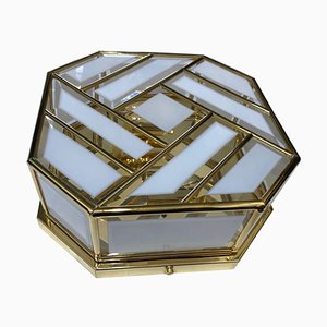 Mid-Century Modern Italian Brass and Glass Ceiling Lamp, 1970s-NMK-895544