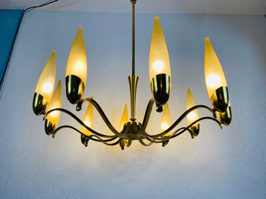 Mid-Century Modern Italian Brass and Glass Chandelier from Stilnovo, 1960s-PUK-808069