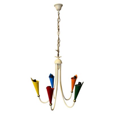 Mid-Century Modern Italian Brass and Painted Metal Chandelier, 1950s-NMK-941685