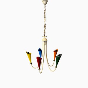 Mid-Century Modern Italian Brass and Painted Metal Chandelier, 1950s-NMK-941685