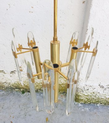 Mid-Century Modern Italian Brass & Crystal Glass Chandelier by Gaetano Sciolari for Sciolari, 1966-PUG-739842