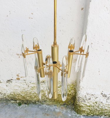 Mid-Century Modern Italian Brass & Crystal Glass Chandelier by Gaetano Sciolari for Sciolari, 1966-PUG-739842