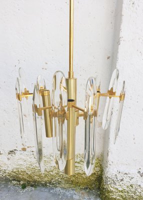 Mid-Century Modern Italian Brass & Crystal Glass Chandelier by Gaetano Sciolari for Sciolari, 1966-PUG-739842