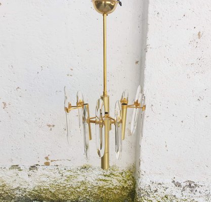 Mid-Century Modern Italian Brass & Crystal Glass Chandelier by Gaetano Sciolari for Sciolari, 1966-PUG-739842