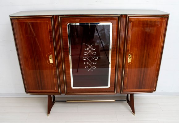 Mid-Century Modern Italian Brass & Mahogany Bar Cabinet by Gio Ponti, 1950s-FER-849745