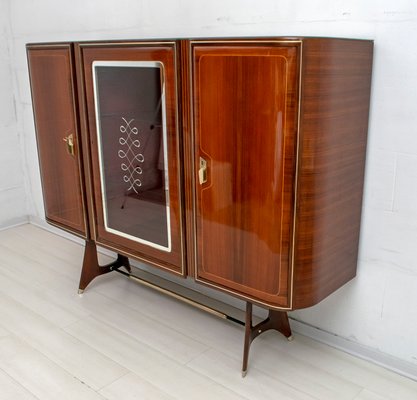 Mid-Century Modern Italian Brass & Mahogany Bar Cabinet by Gio Ponti, 1950s-FER-849745