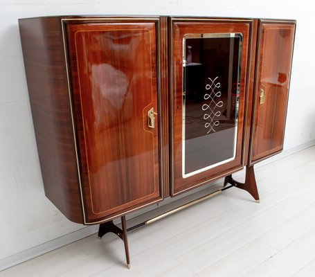 Mid-Century Modern Italian Brass & Mahogany Bar Cabinet by Gio Ponti, 1950s-FER-849745