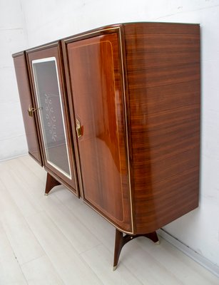 Mid-Century Modern Italian Brass & Mahogany Bar Cabinet by Gio Ponti, 1950s-FER-849745