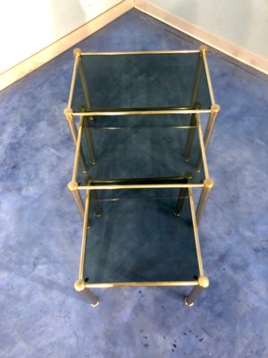 Mid-Century Modern Italian Brass & Smoked Glass Nesting Tables, 1970s, Set of 3-MTX-928715