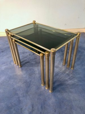 Mid-Century Modern Italian Brass & Smoked Glass Nesting Tables, 1970s, Set of 3-MTX-928715