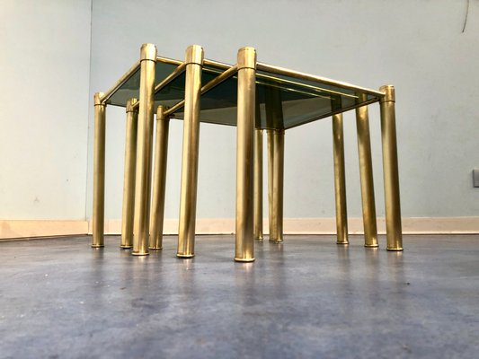 Mid-Century Modern Italian Brass & Smoked Glass Nesting Tables, 1970s, Set of 3-MTX-928715