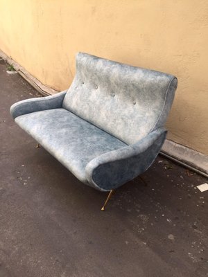 Mid-Century Modern Italian Brass & Velvet Sofa in the style of Gigi Radice, 1960s-HQI-1395408