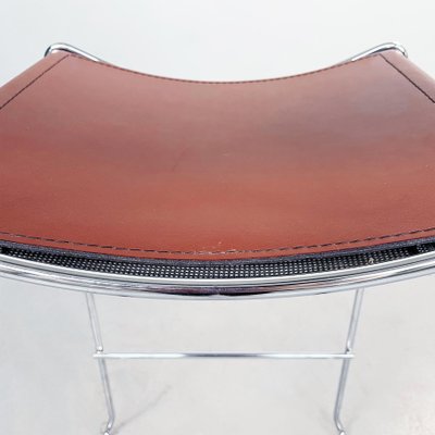 Mid-Century Modern Italian Brown Leather and Steel High Stool, 1980s-GDD-1360774