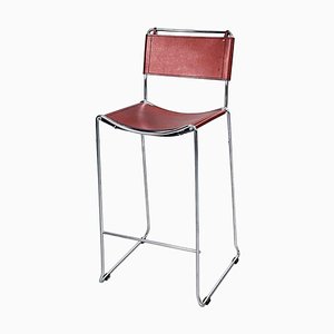 Mid-Century Modern Italian Brown Leather and Steel High Stool, 1980s-GDD-1360774